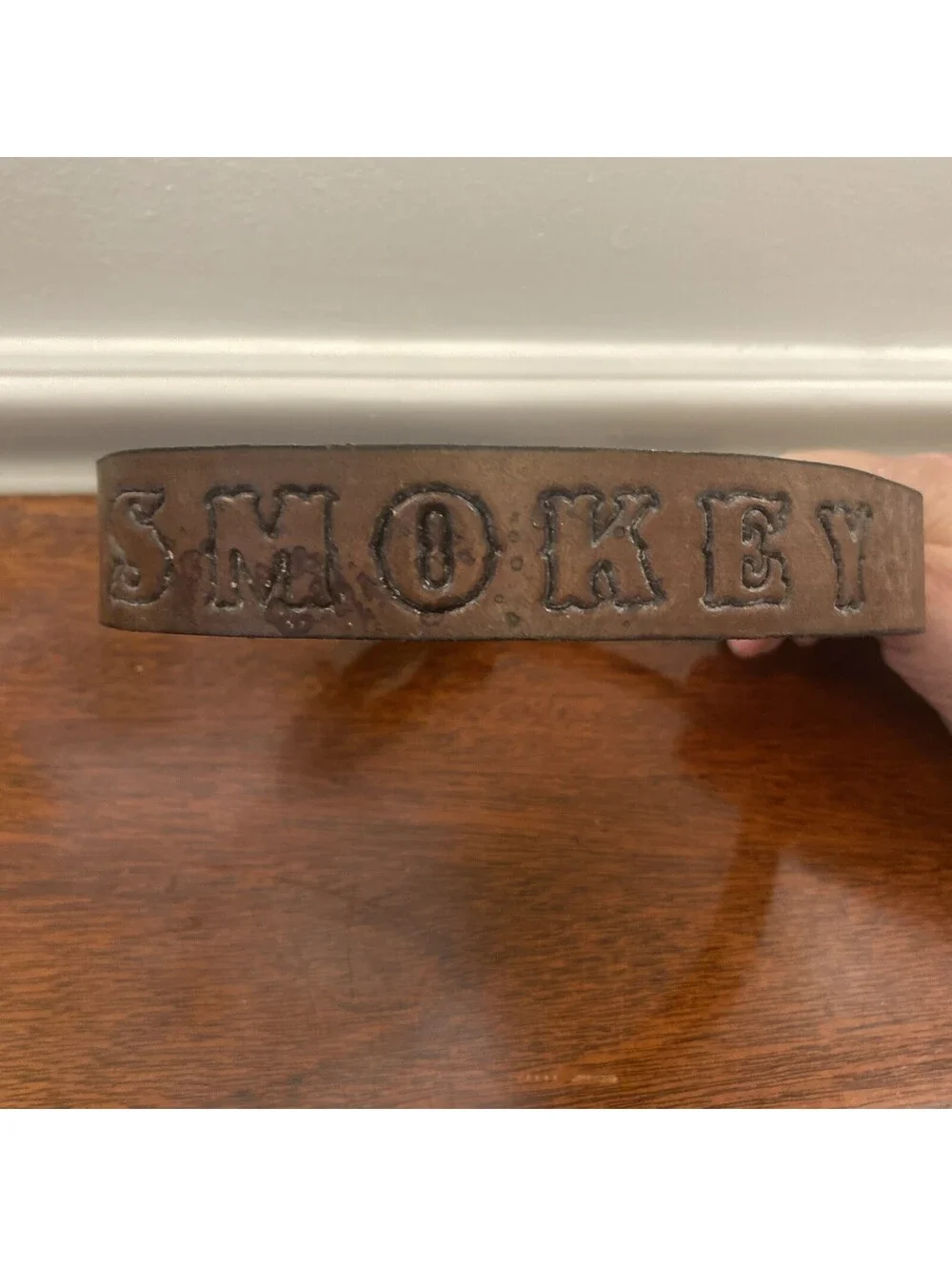 Handcrafted Brown Leather Dog Collar Western Large Dog Engraved “Smokey”